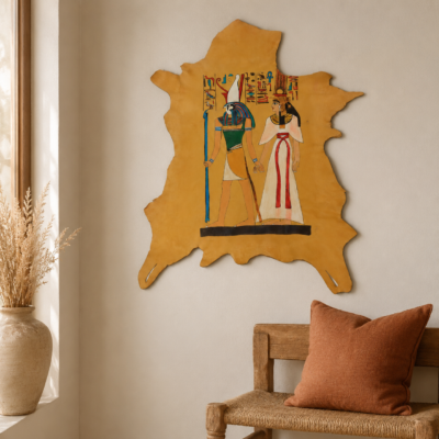 ART-HEART-001_15 Hand-Painted Leather Wall Art of the Weighing of the Heart