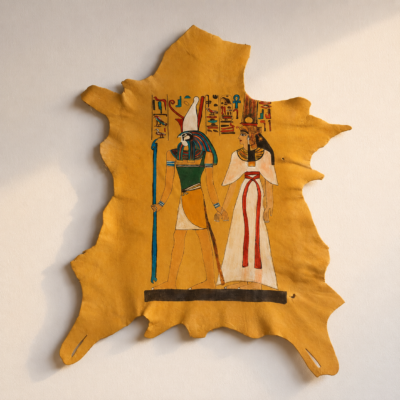 ART-HEART-001_17 Hand-Painted Leather Wall Art of the Weighing of the Heart