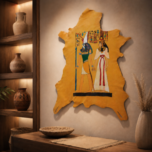 ART-HEART-001_18 Hand-Painted Leather Wall Art of the Weighing of the Heart