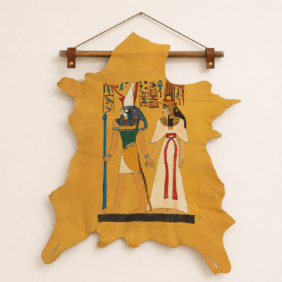 ART-HEART-001_23 Hand-Painted Leather Wall Art of the Weighing of the Heart
