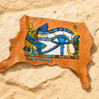 ART-HORUS-001_29 Hand-Painted Leather Wall Art with the Eye of Horus