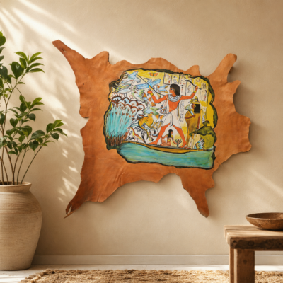 ART-HUNTING-001-04 Hand-Painted Leather Wall Art with Ancient Egyptian Hunting Scene