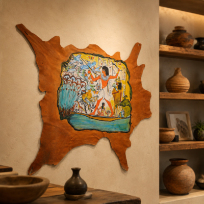 ART-HUNTING-001-09 Hand-Painted Leather Wall Art with Ancient Egyptian Hunting Scene