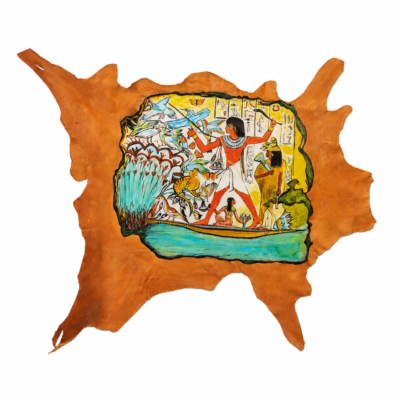 ART-HUNTING-001-11 Hand-Painted Leather Wall Art with Ancient Egyptian Hunting Scene