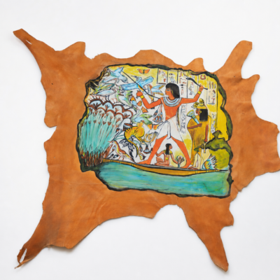 ART-HUNTING-001-13 Hand-Painted Leather Wall Art with Ancient Egyptian Hunting Scene