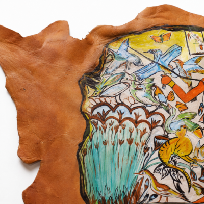 ART-HUNTING-001-15 Hand-Painted Leather Wall Art with Ancient Egyptian Hunting Scene