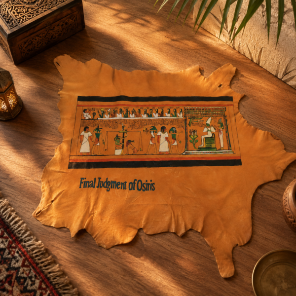 Hand-Painted Leather Wall Art of the Final Judgment of Osiris