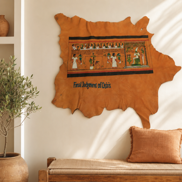 Hand-Painted Leather Wall Art of the Final Judgment of Osiris