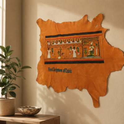 Hand-Painted Leather Wall Art of the Final Judgment of Osiris