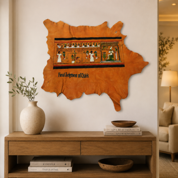 Hand-Painted Leather Wall Art of the Final Judgment of Osiris