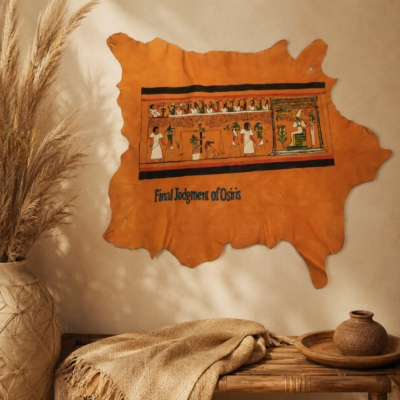 Hand-Painted Leather Wall Art of the Final Judgment of Osiris