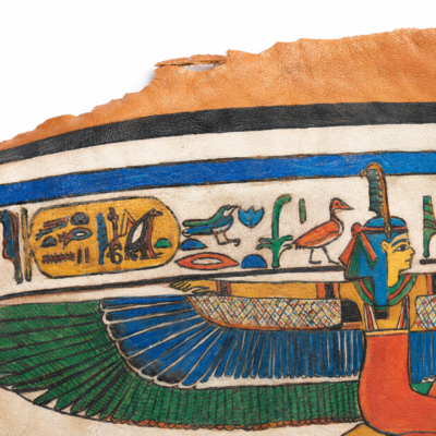 Hand-Painted Leather Wall Art of Goddess Ma'at from Nefertari's Tomb