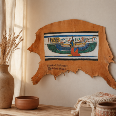 Hand-Painted Leather Wall Art of Goddess Ma'at from Nefertari's Tomb