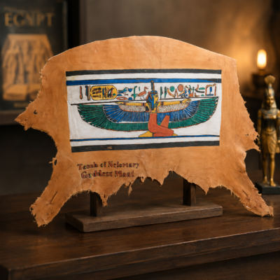 Hand-Painted Leather Wall Art of Goddess Ma'at from Nefertari's Tomb