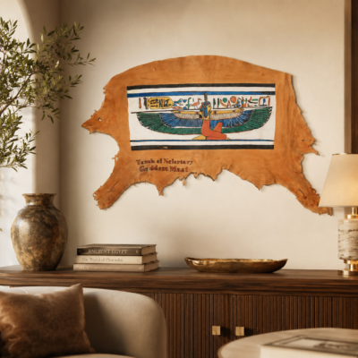 Hand-Painted Leather Wall Art of Goddess Ma'at from Nefertari's Tomb
