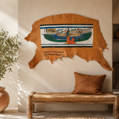 Hand-Painted Leather Wall Art of Goddess Ma'at from Nefertari's Tomb