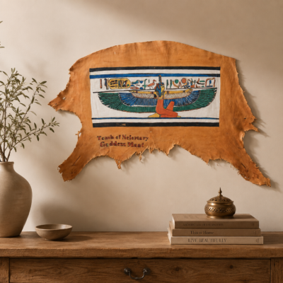 Hand-Painted Leather Wall Art of Goddess Ma'at from Nefertari's Tomb