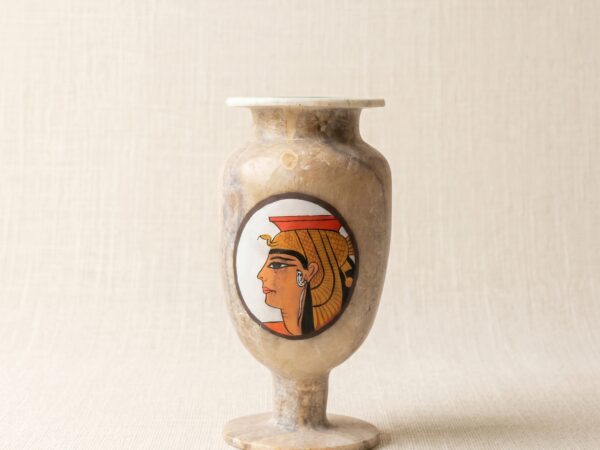 Hand-Carved Alabaster Vase with Queen Nefertiti