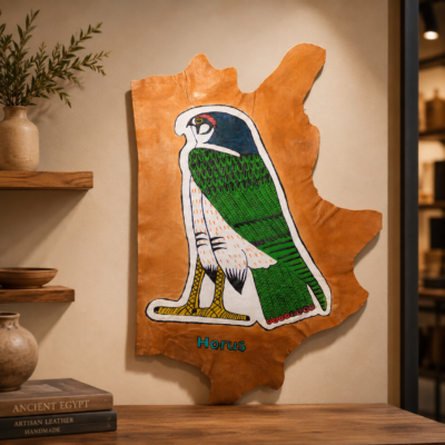 HORUS-FALCON-001-14 Hand-Painted Leather Wall Art of the God Horus