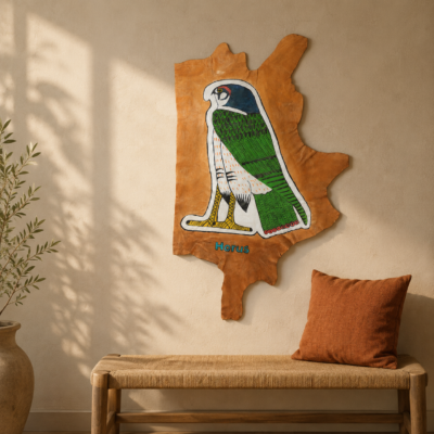 HORUS-FALCON-001-15 Hand-Painted Leather Wall Art of the God Horus