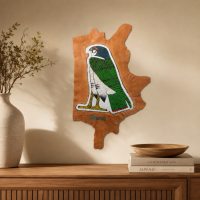 HORUS-FALCON-001-17 Hand-Painted Leather Wall Art of the God Horus