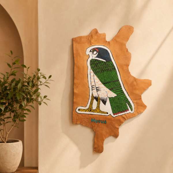 HORUS-FALCON-001-19 Hand-Painted Leather Wall Art of the God Horus
