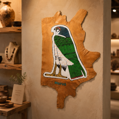HORUS-FALCON-001-24 Hand-Painted Leather Wall Art of the God Horus
