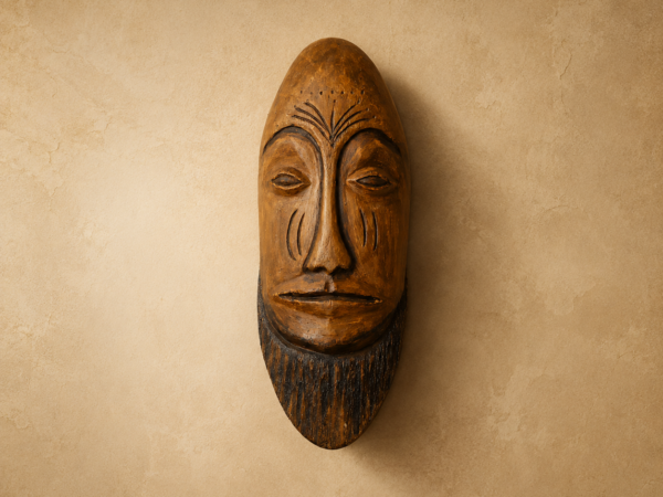MK05 African tribal mask with beard - textured background lifestyle shot