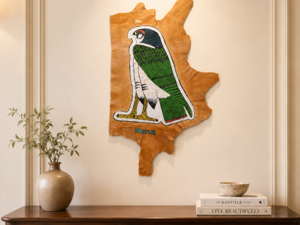 Main-Image Hand-Painted Leather Wall Art of the God Horus