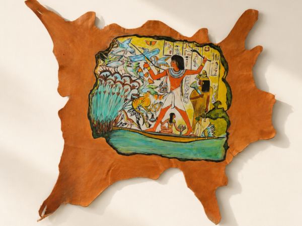 Main-Image Hand-Painted Leather Wall Art with Ancient Egyptian Hunting Scene