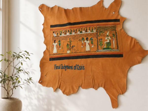 Hand-Painted Leather Wall Art of the Final Judgment of Osiris