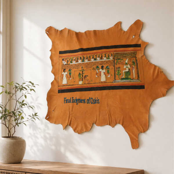 Hand-Painted Leather Wall Art of the Final Judgment of Osiris