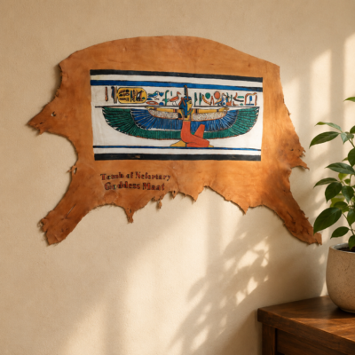 Hand-Painted Leather Wall Art of Goddess Ma'at from Nefertari's Tomb
