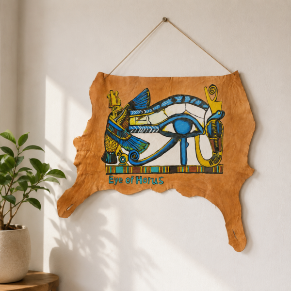 Main-Image Hand-Painted Leather Wall Art with the Eye of Horus