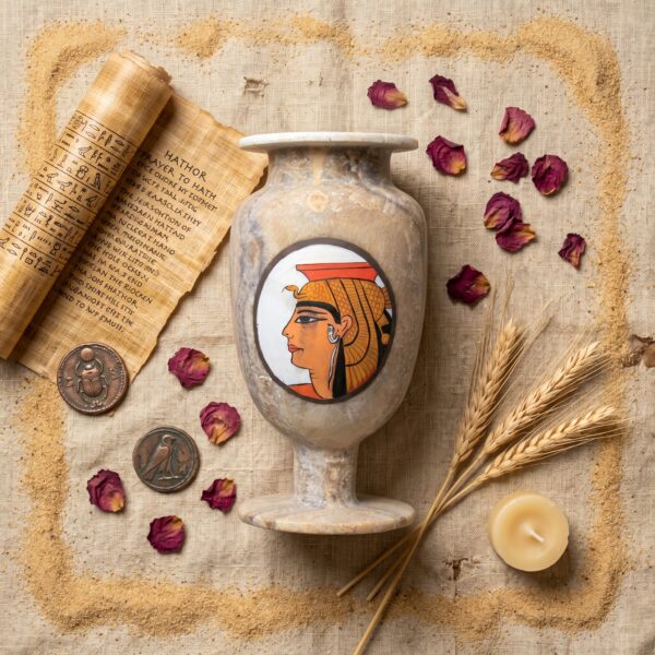 Overhead_flat_lay_photography_of_202606130018 (1) Hand-Carved Alabaster Vase with Queen Nefertiti