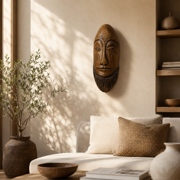 Hand-Carved African Tribal Mask with Beard