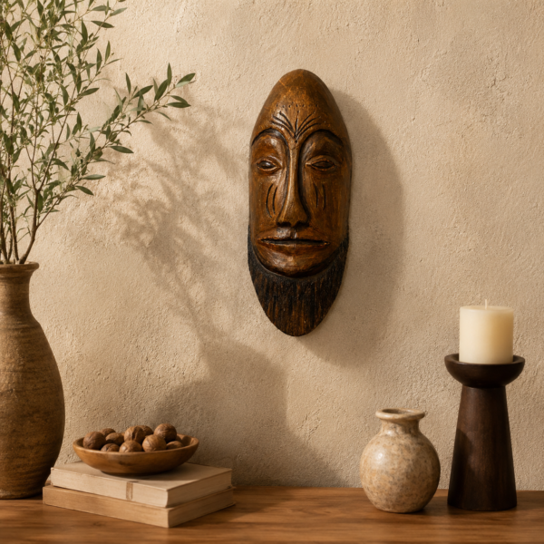 Hand-Carved African Tribal Mask with Beard