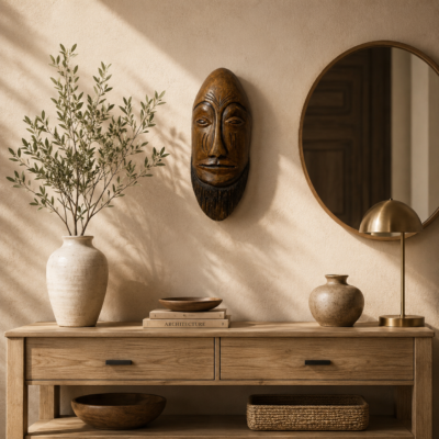 Hand-Carved African Tribal Mask with Beard