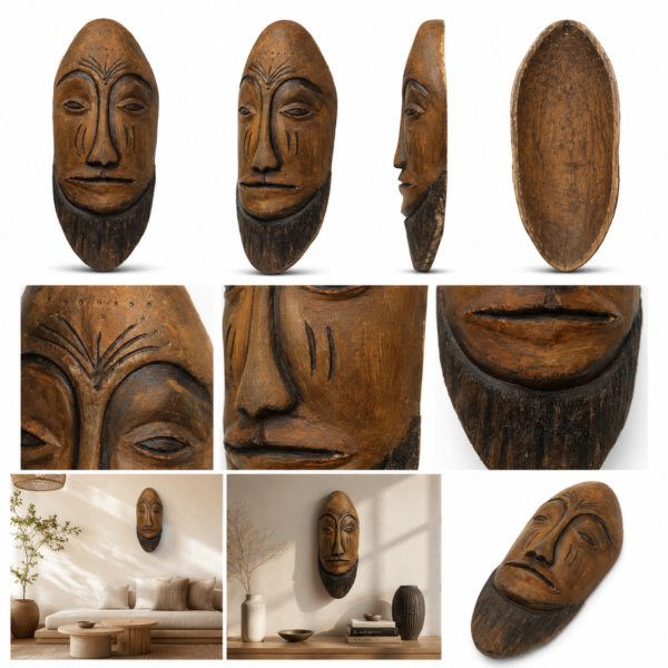 Hand-Carved African Tribal Mask with Beard