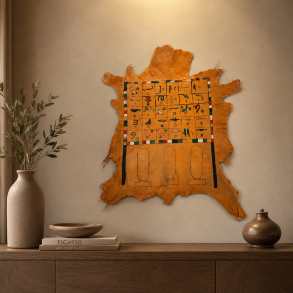 hieroglyph-art-012 Hand-Painted Leather Wall Art with Egyptian Hieroglyphic Alphabet