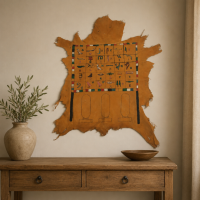 hieroglyph-art-018 Hand-Painted Leather Wall Art with Egyptian Hieroglyphic Alphabet