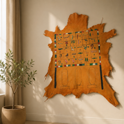 hieroglyph-art-020 Hand-Painted Leather Wall Art with Egyptian Hieroglyphic Alphabet