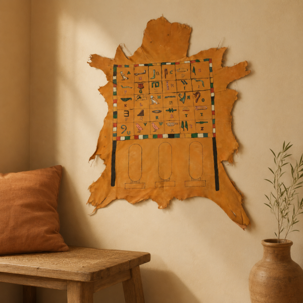 hieroglyph-art-021 Hand-Painted Leather Wall Art with Egyptian Hieroglyphic Alphabet