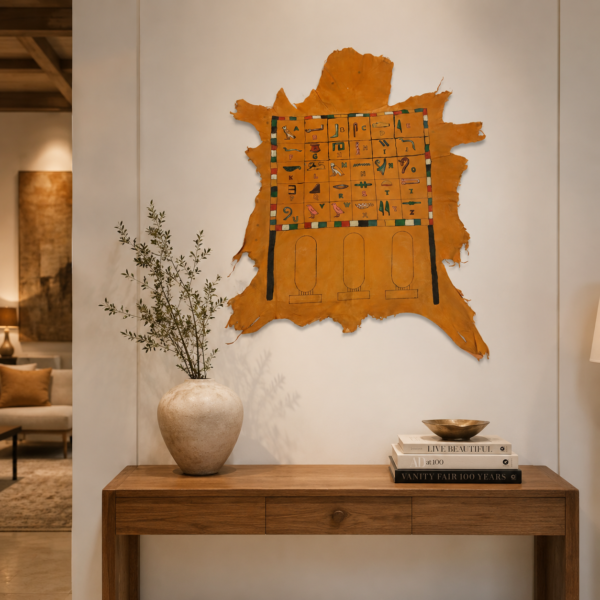 hieroglyph-art-022 Hand-Painted Leather Wall Art with Egyptian Hieroglyphic Alphabet