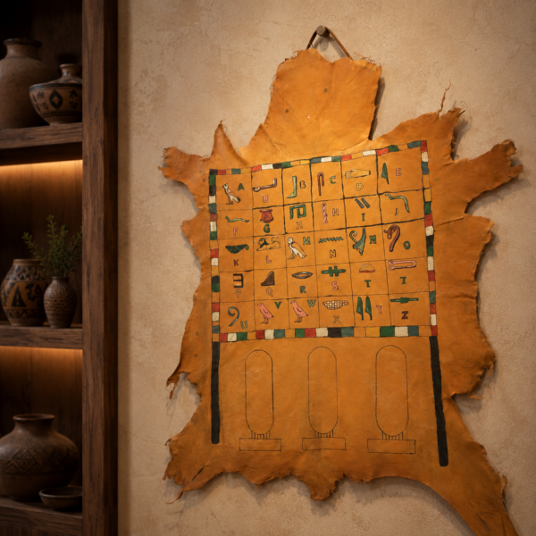 hieroglyph-art-025 Hand-Painted Leather Wall Art with Egyptian Hieroglyphic Alphabet