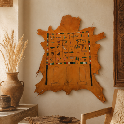hieroglyph-art-026 Hand-Painted Leather Wall Art with Egyptian Hieroglyphic Alphabet