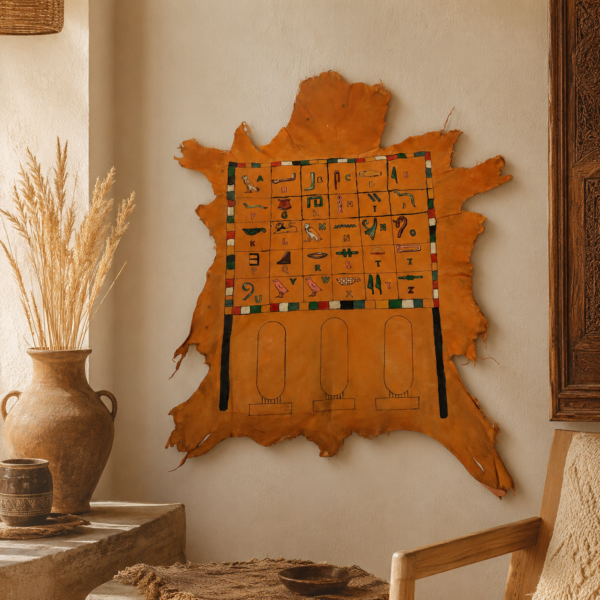 hieroglyph-art-026 Hand-Painted Leather Wall Art with Egyptian Hieroglyphic Alphabet